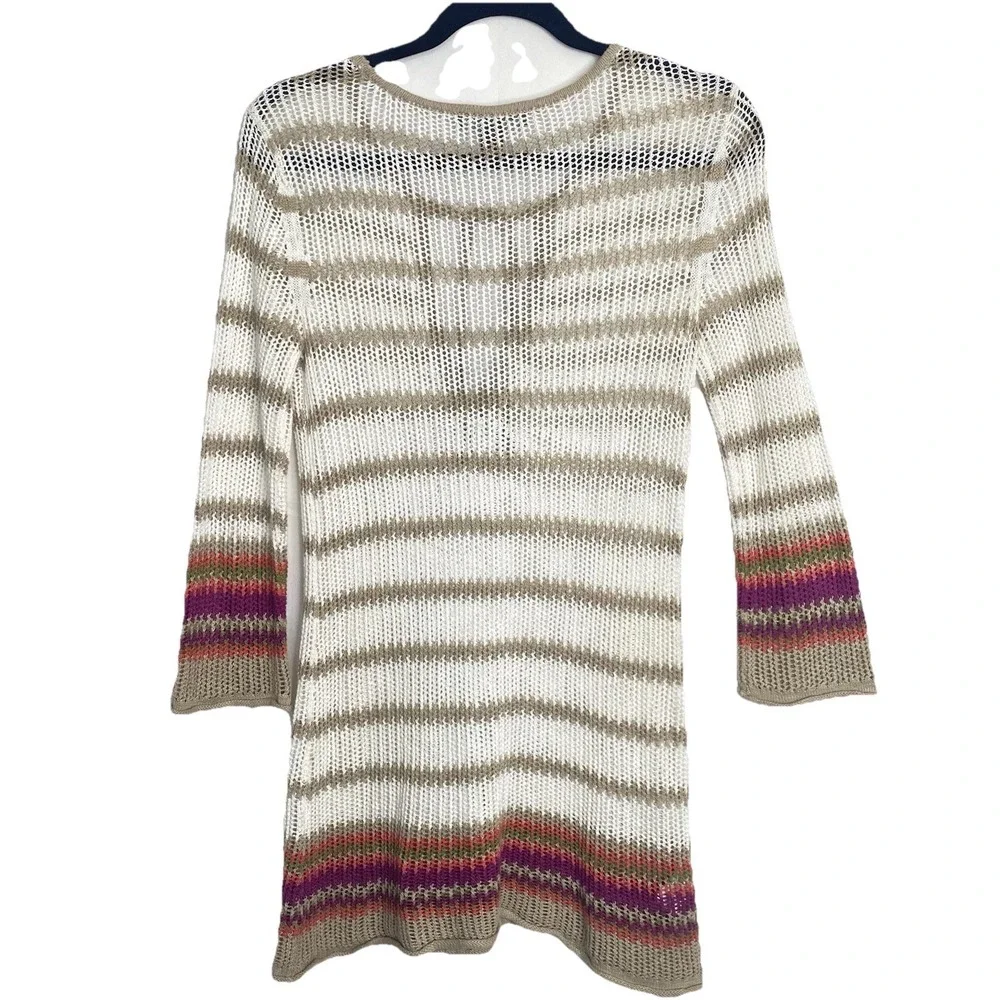 Tommy Bahama Swimsuit Cover White Cotton Open Knit Stripe Tunic Sweater Women XS
